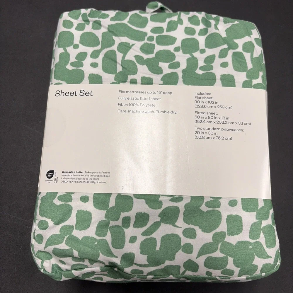 Green Spotted Room Essentials Wrinkle Resistant 4 Pc Microfiber Sheet Set Queen